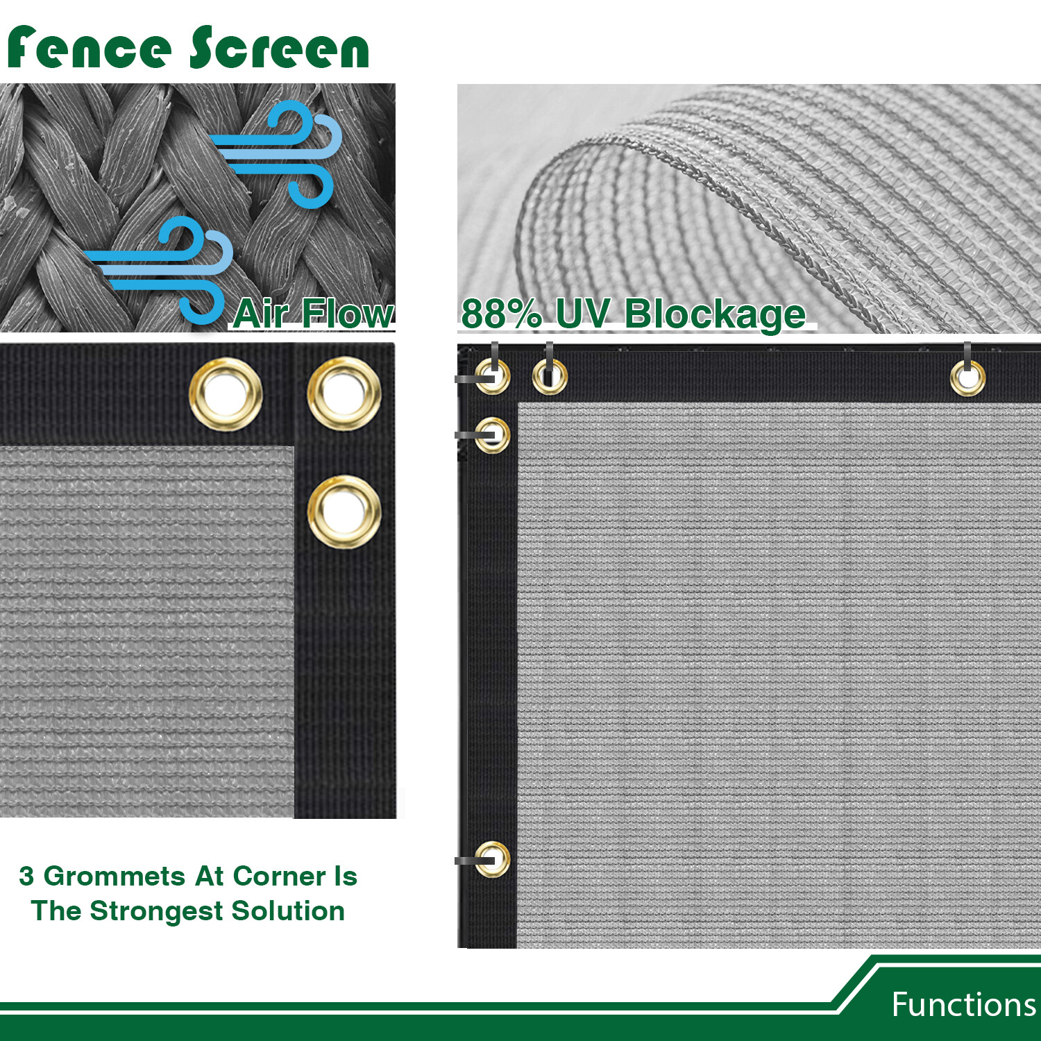 4' 5' 6' 8' tall Fence Privacy Screen Shade Cover Windscreen Mesh Garden-Grey