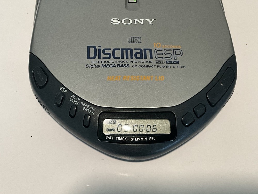 Sony Discman D-E301 ESP Digital Mega Bass CD Compact Player AC Adapter Tested