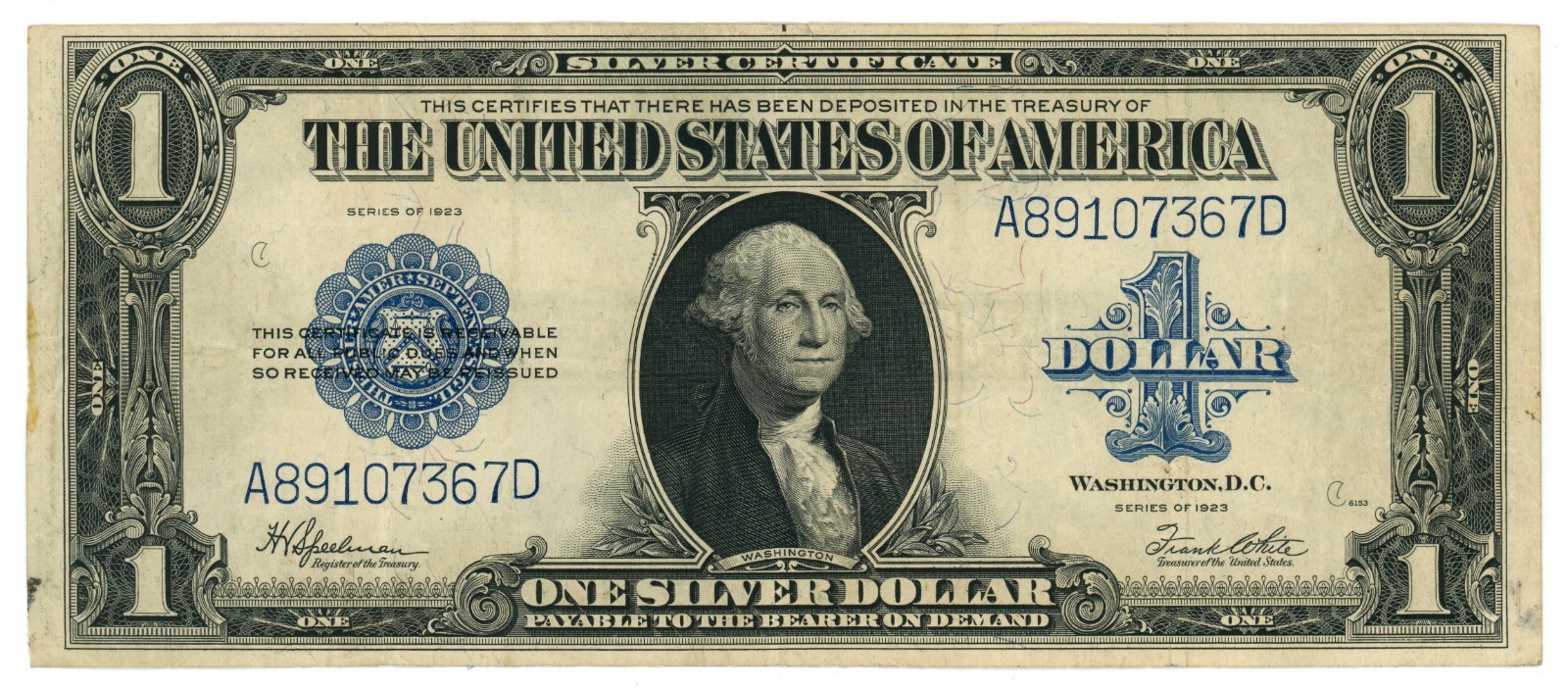 1923 $1 Silver Certificate FR-237 S/N A89107367D VF Range (66827)