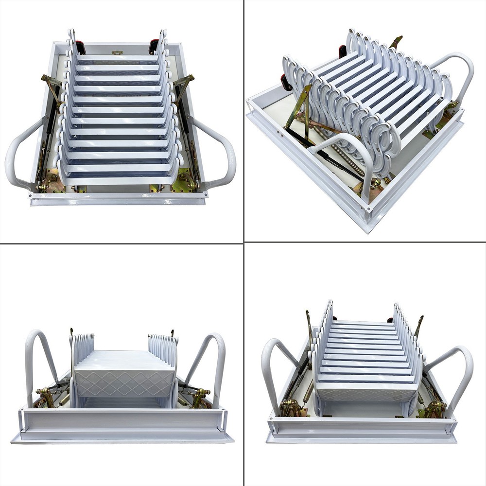 White Easy Pull Down Loft Ceiling Access Ladder Retractable Attic Ladder 9.84ft