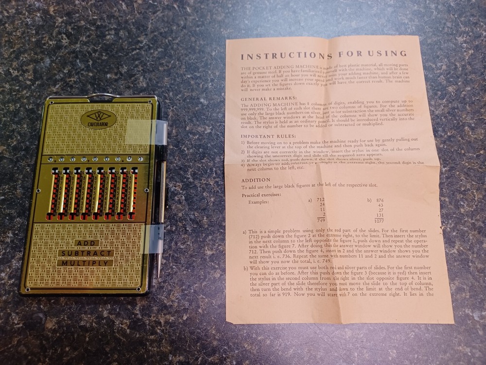 Vintage Woolworth Pocket Adding Machine West Germany & Instructions