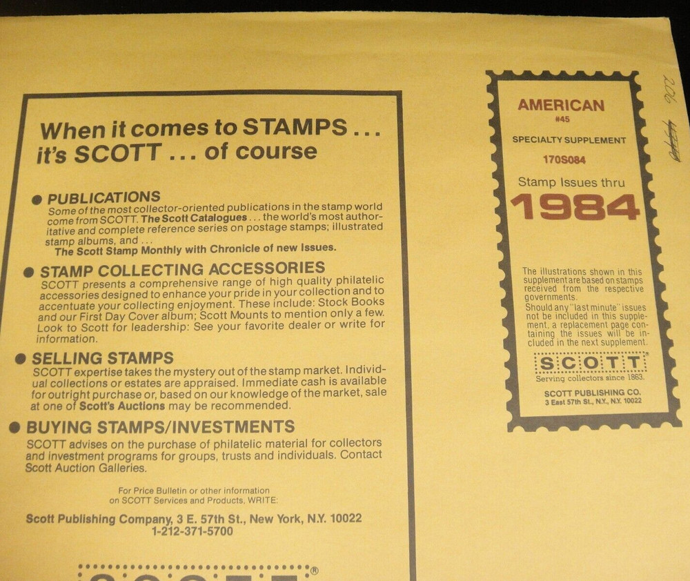 Scott 1984 American Stamp Album Supplement US & UN #45 Item 170S084