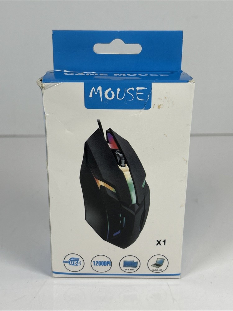 Rainbow Backlit Gaming Mouse (X1) Optical Wired, Changes Colors New Open Box