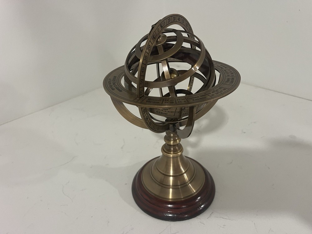 Armillary Sphere Globe Decorative 8 in with Wooden Base