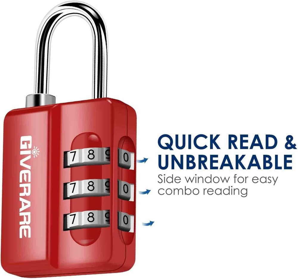 4 Pack Combination Lock, 3-Digit Padlock Keyless, Resettable Luggage Locks