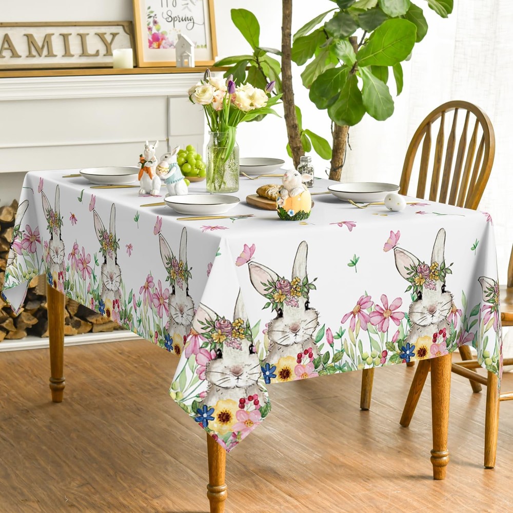 Horaldaily Easter Tablecloth 60×104 Inch 60" x 104" (Rectangular), Pink/Green