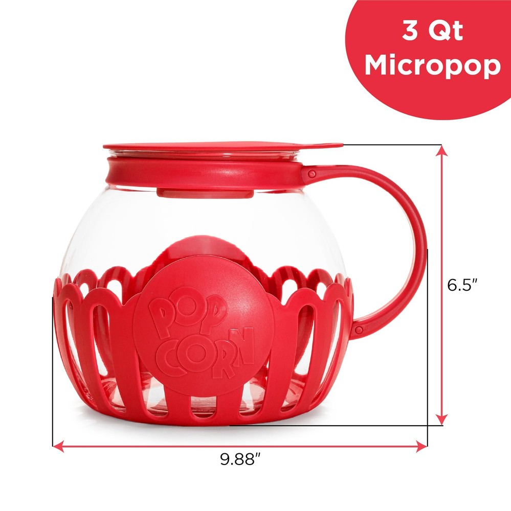 Ecolution Patented Micro-Pop Microwave Popcorn Popper with 3-Quart, Red