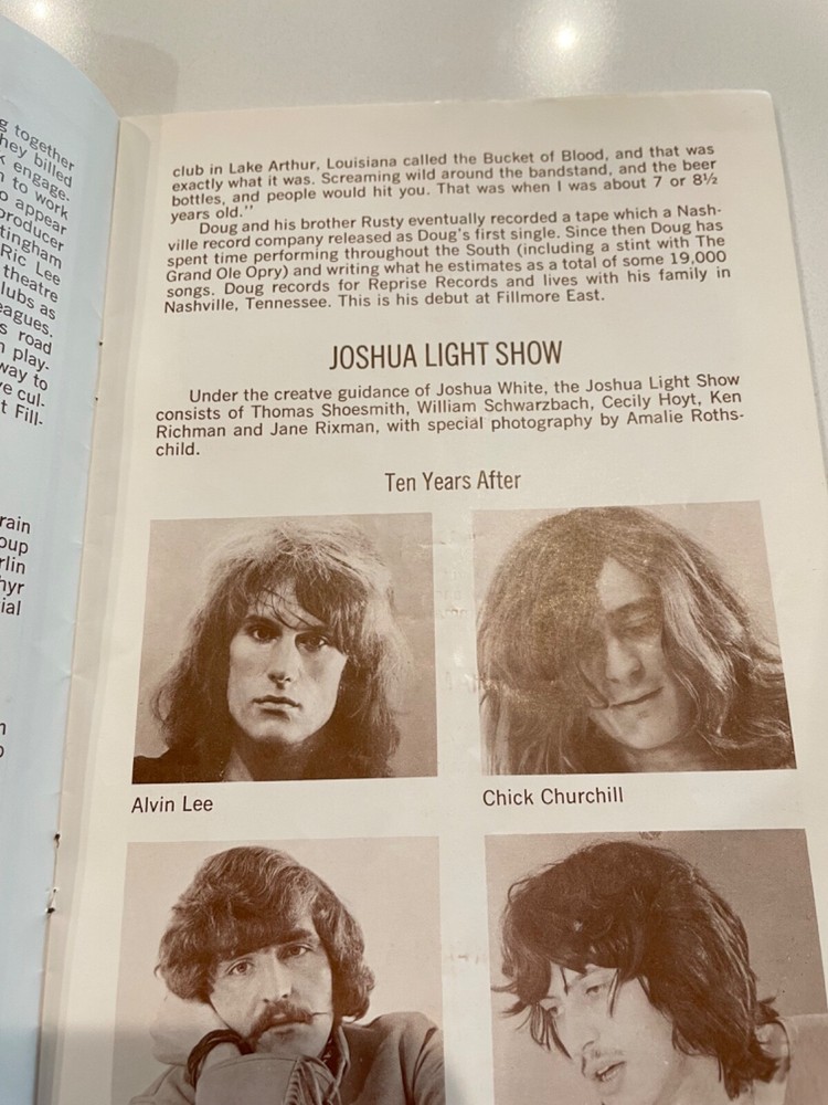 TEN YEARS AFTER FILLMORE EAST CONCERT no ticket,PROGRAM