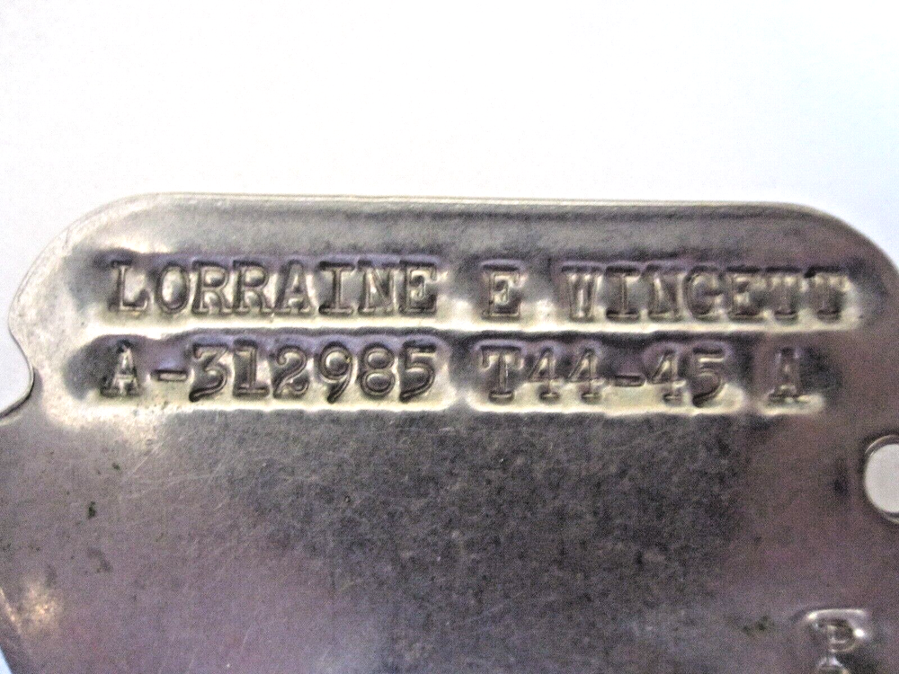 WWII DOG TAG for LORRAINE E. WINGETT 1944-5
