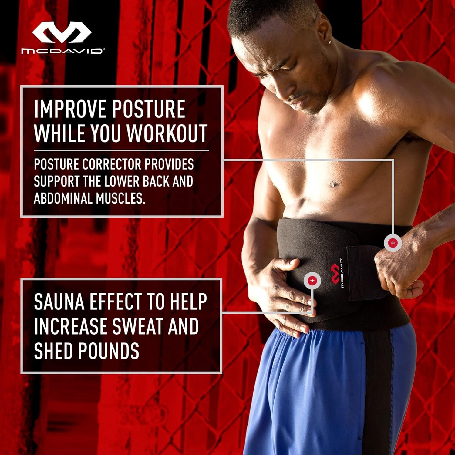 McDavid Waist Trimmer Belt for Men, Sweat Band & Back Support for Workouts Black