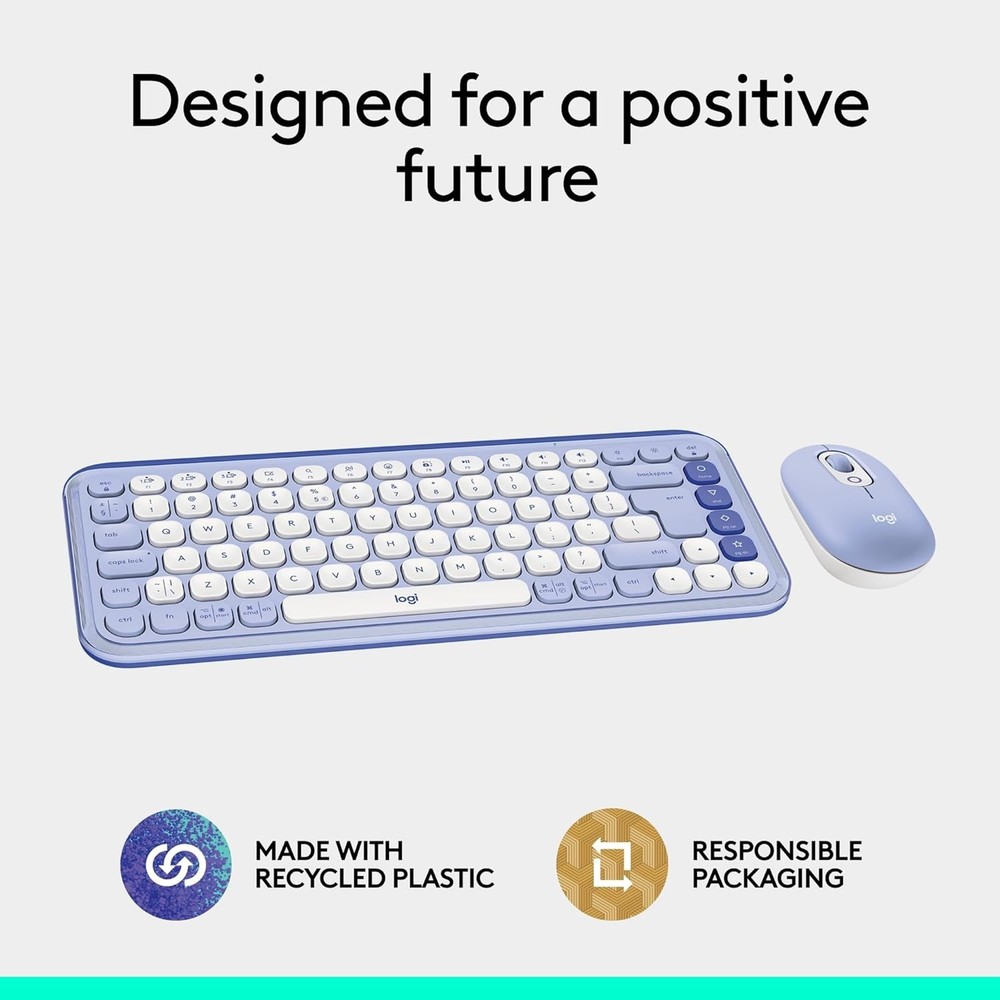 Logitech POP ICON Combo, Bluetooth Keyboard and Mouse Combo, Comfortable Typing