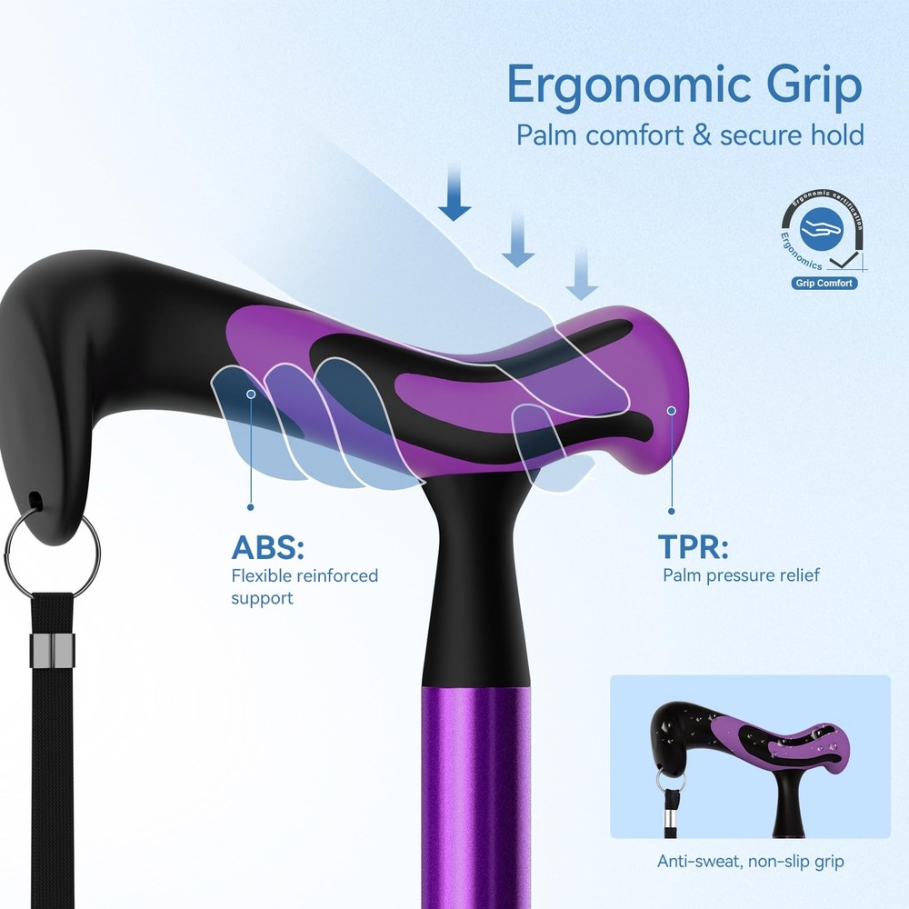 Walking Cane For Women Men Second Handle Foldable Adjustable Quad 4Pronged