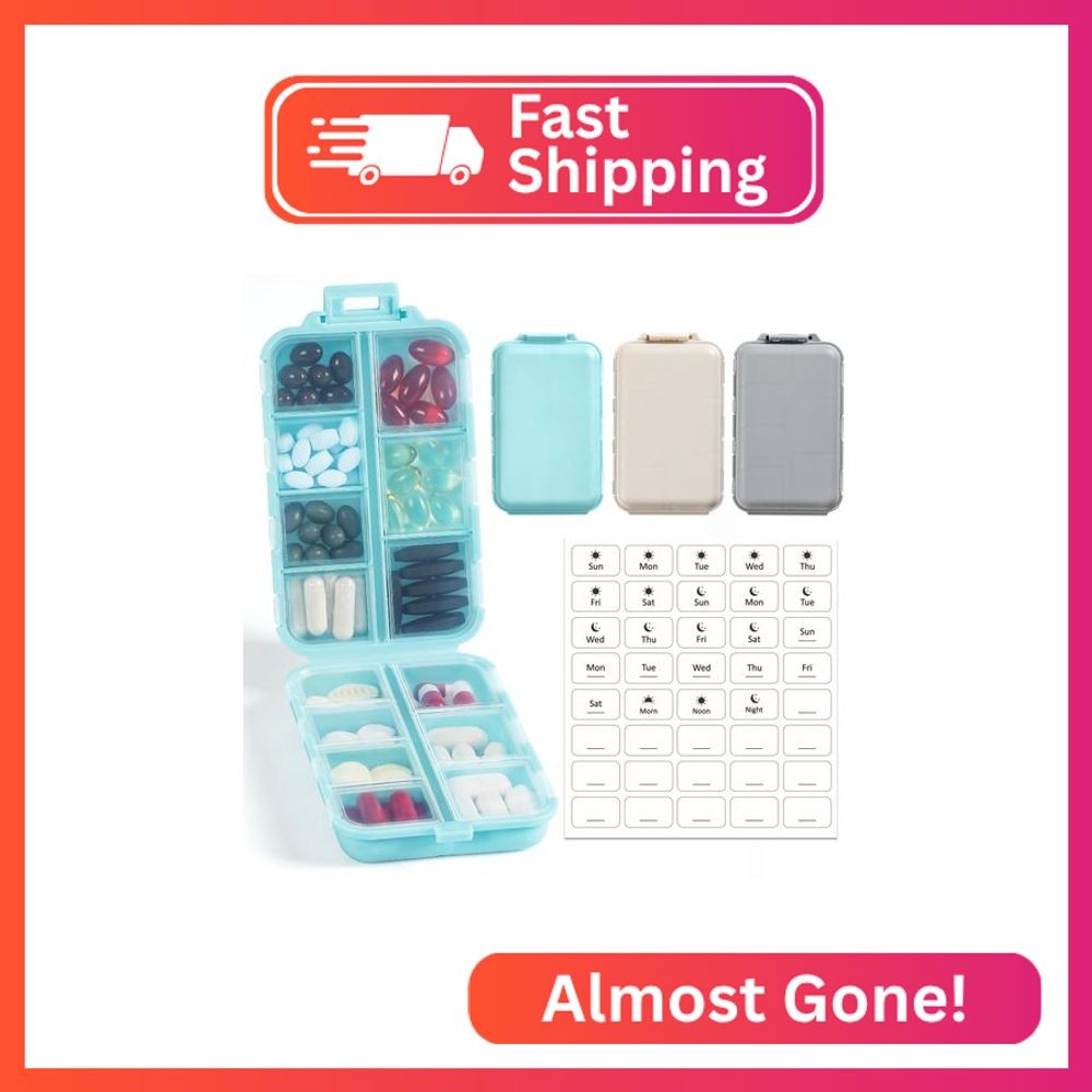 3 Pack, 14 GRIDS Travel Pill Organizer Box with Labels - Travel Medicine Case Ki
