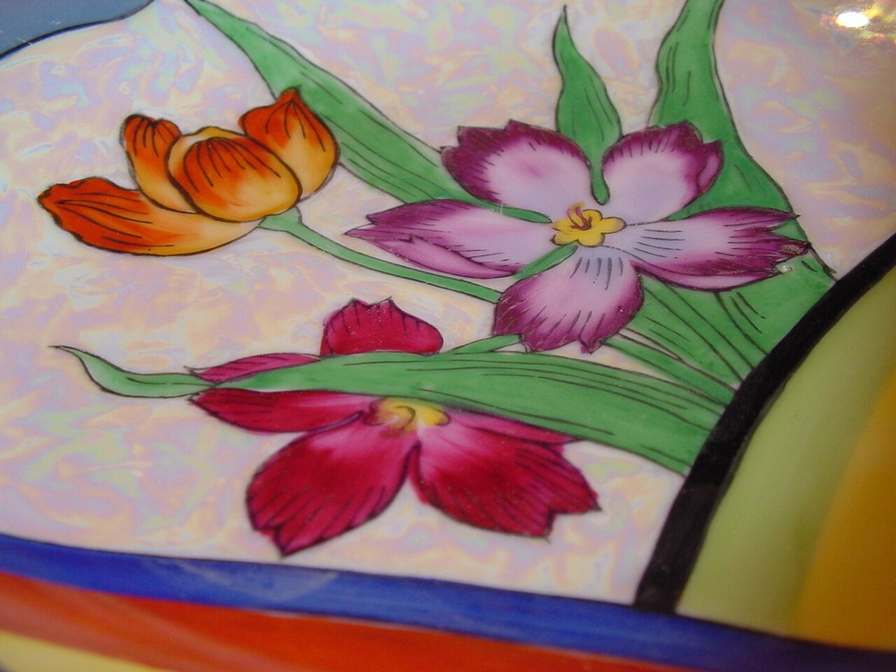 Iridescent Decorative Hand Painted 2 Handled Serving Dish