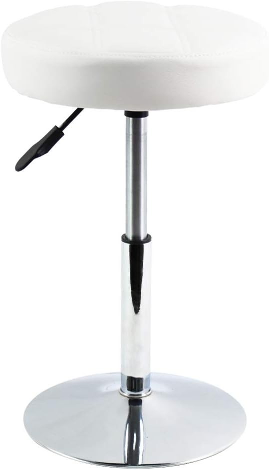 Adjustable Swivel Barstool White PU Leather 32cm Diameter 220lbs Maximum Load