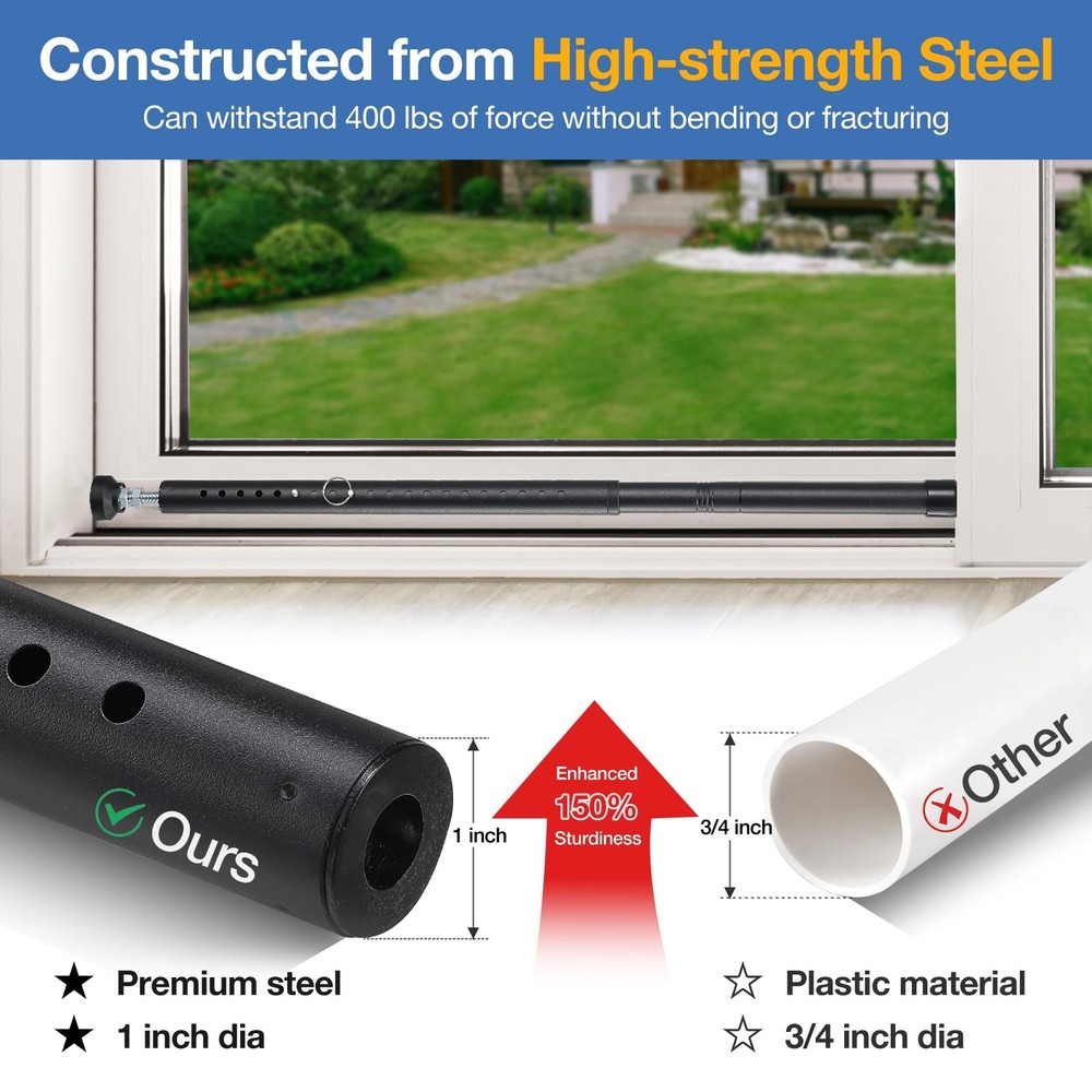 Sliding Door Security Bar, 3 Pack 18"-50" Adjustable Black - 3 Pack,