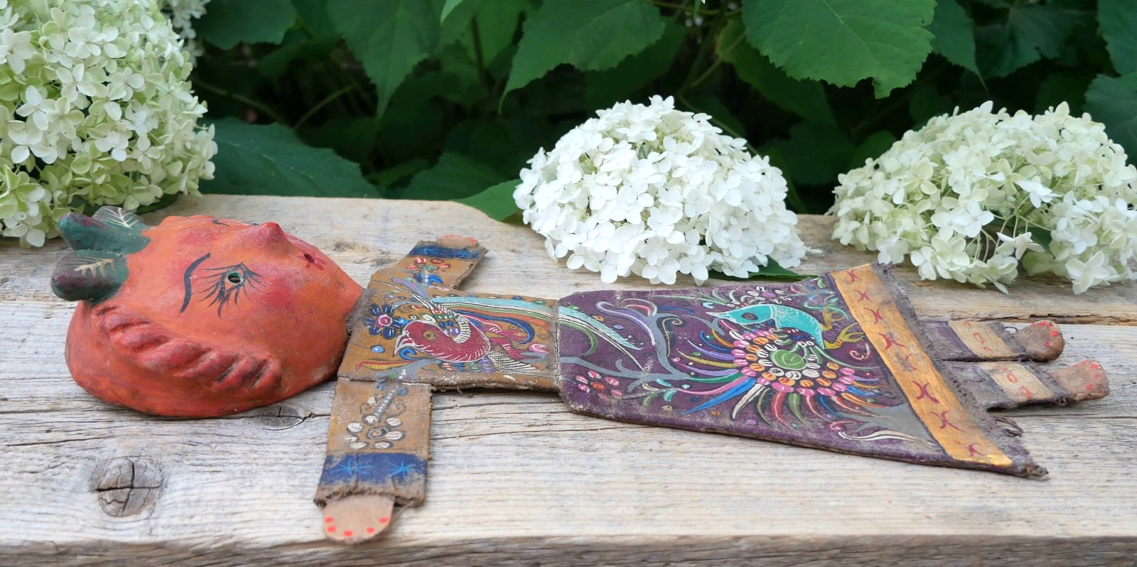 Fruit Girl Canvas Body Coconut Head Distressed Handmade Guerrero Mexico Folk Art