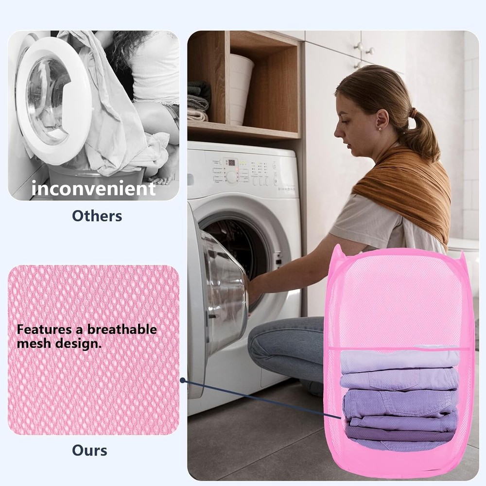 Pop Up Laundry Hamper, Mesh Laundry Basket Collapsible, Foldable Hamper for Trav