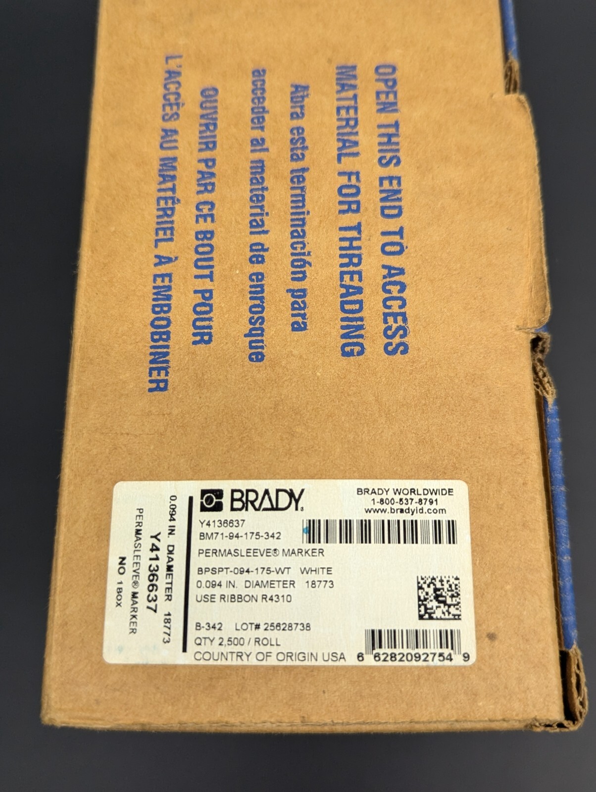 Brady BM71-94-175-342 .094 Diameter White Wire Labels Wiring PermaSleeve Marker