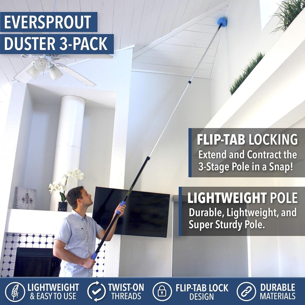 Hand-Packaged 3-Pack Duster Collection with Extension Pole – Dusting Made Easy
