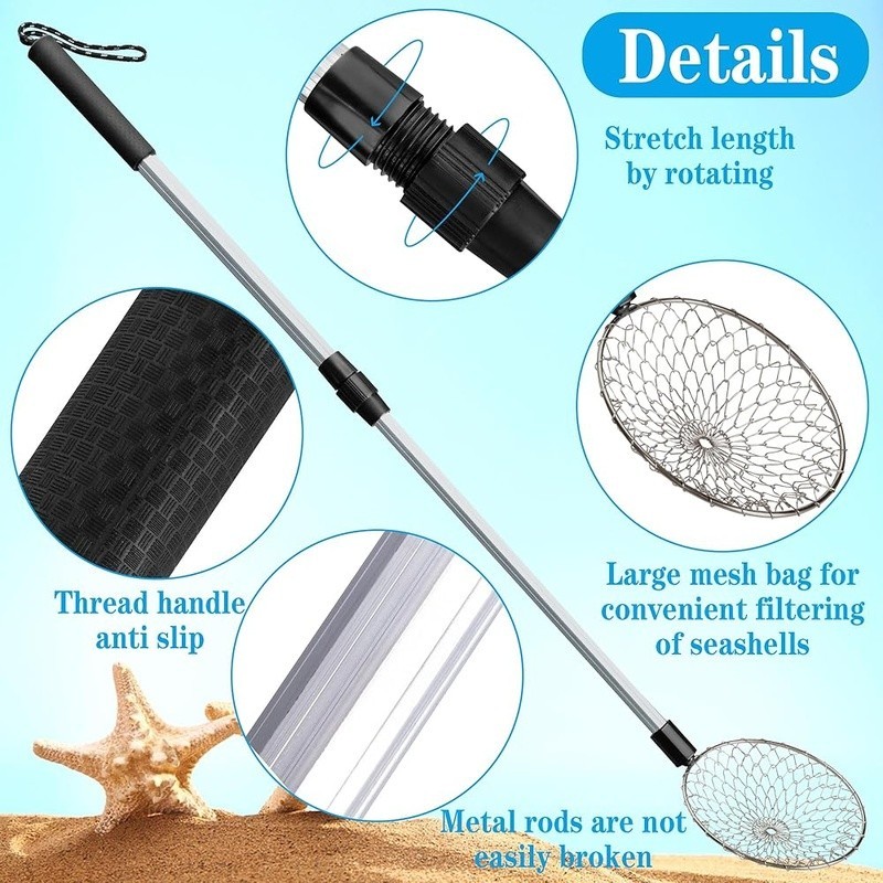 2 Pack 5.3 Inch Beach Sand Sifter Tool Adjustable Long Handle Shell Scooper New