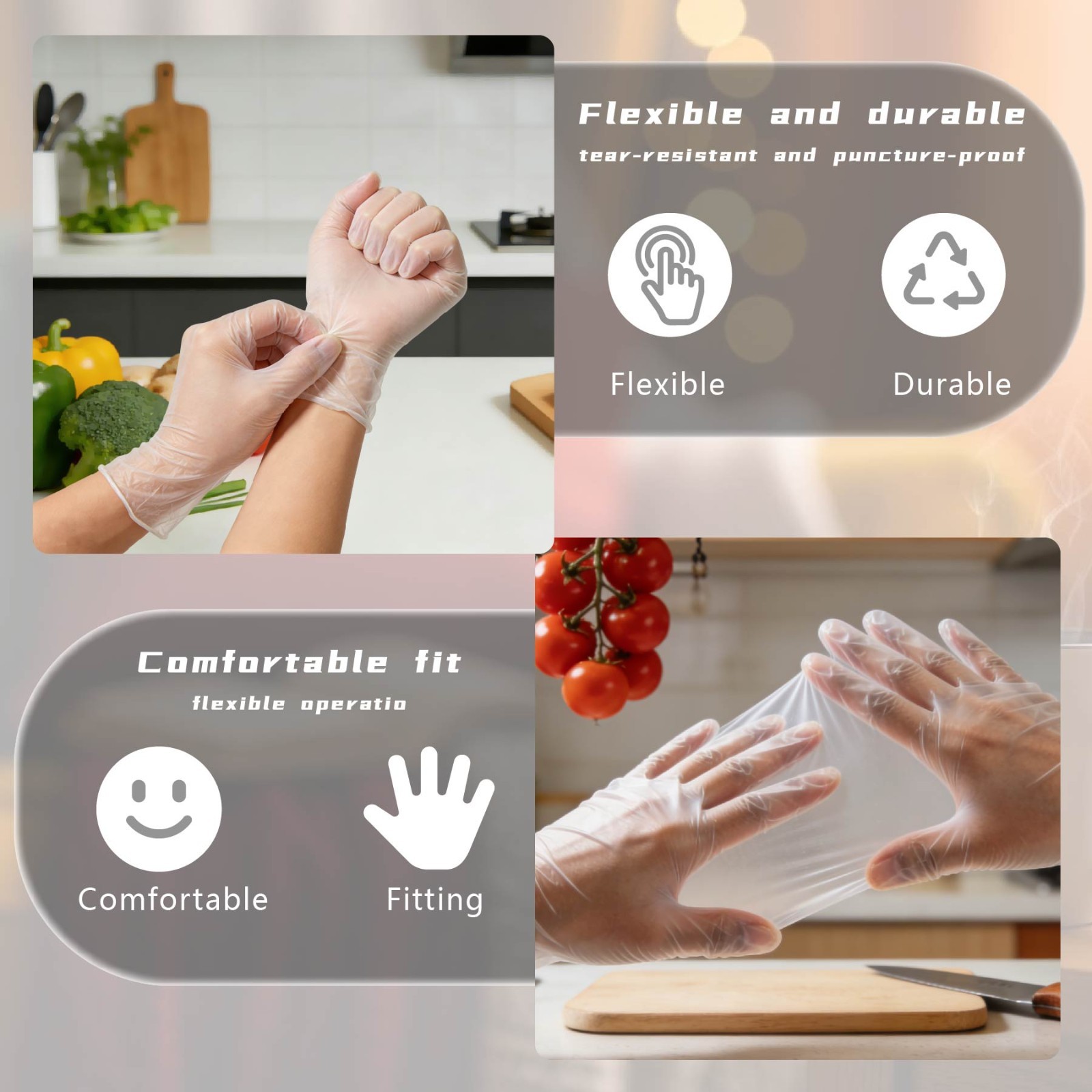 200Pcs Disposable TPE Gloves Food Safe BPA&Latex Free Stretchy for Food Handling