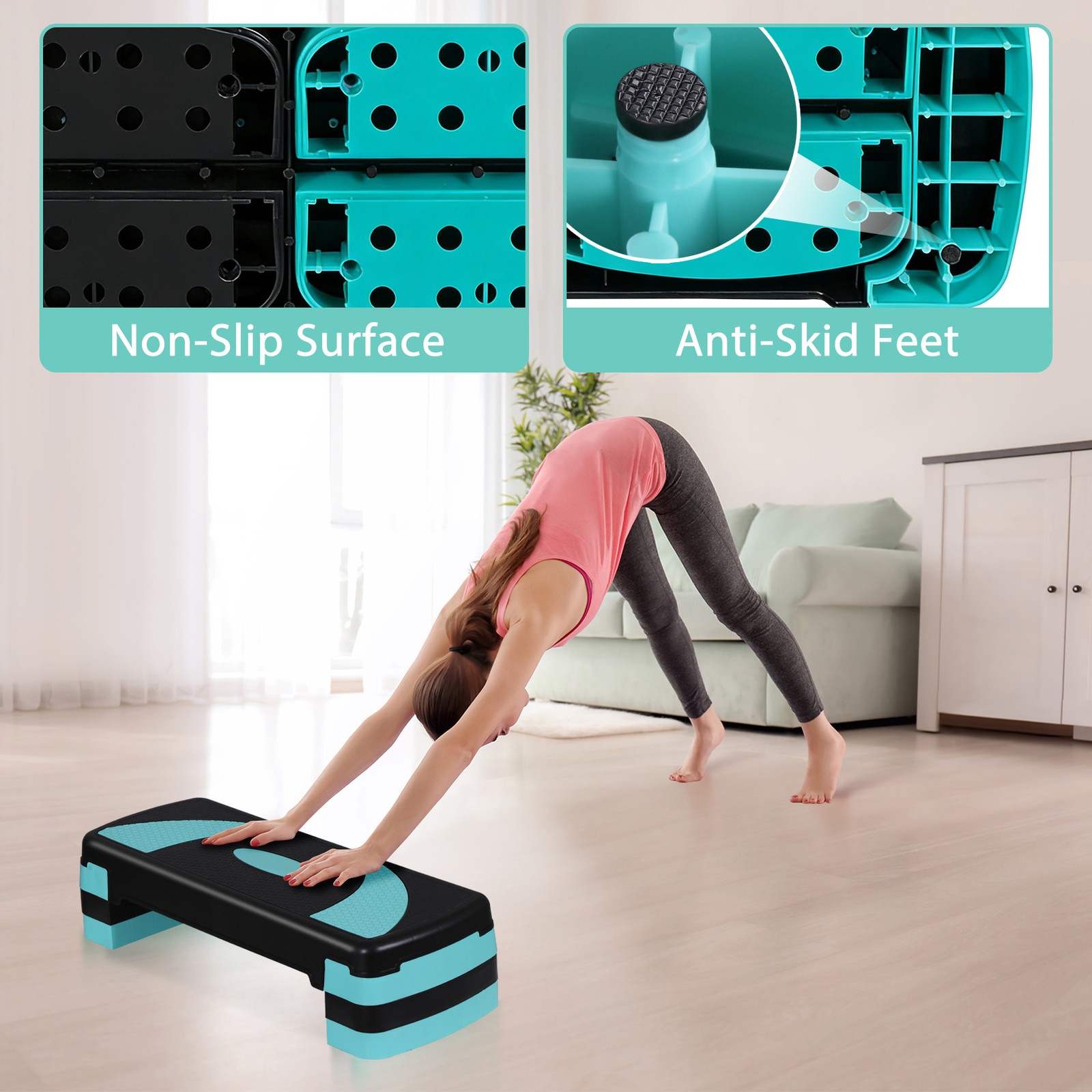 31" Aerobic Step Platform Stepper Adjust 4"-6"-8" Fitness Step Exercise w/Risers