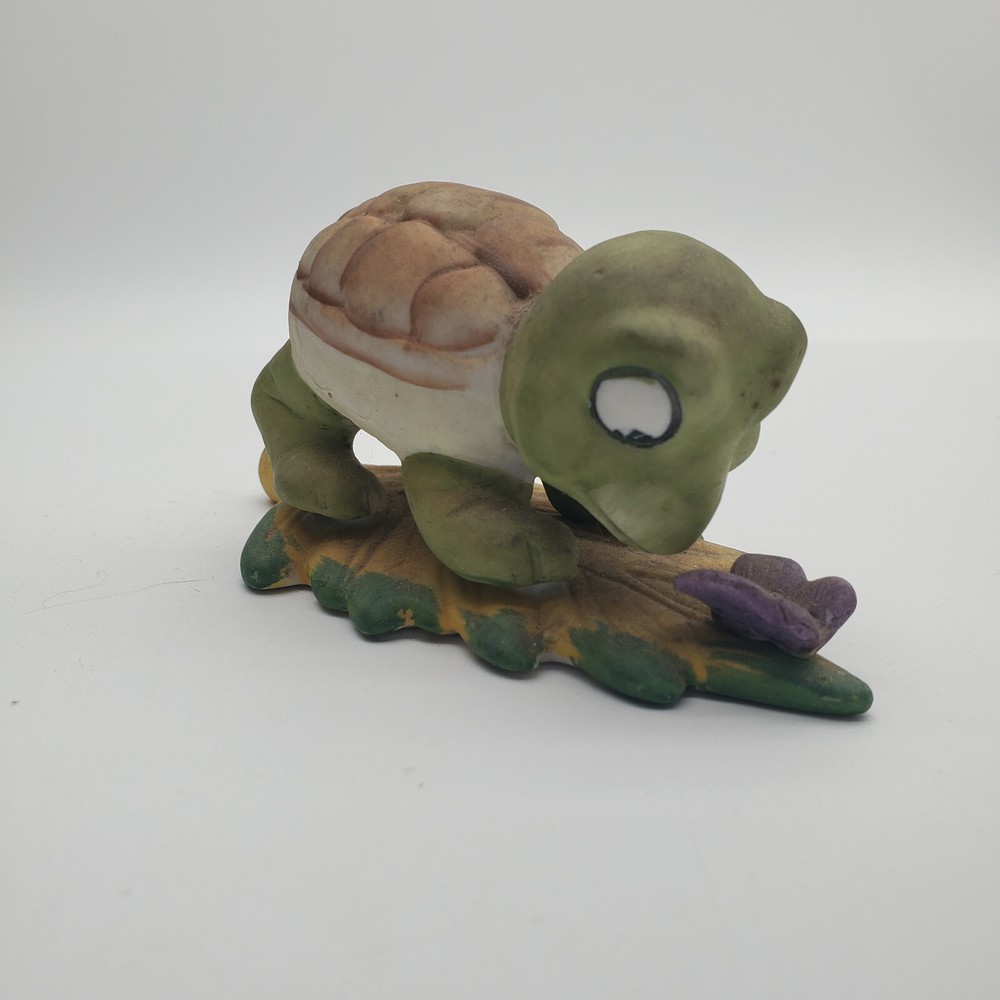 Ceramic Turtle with Butterfly on Leaf Figurine