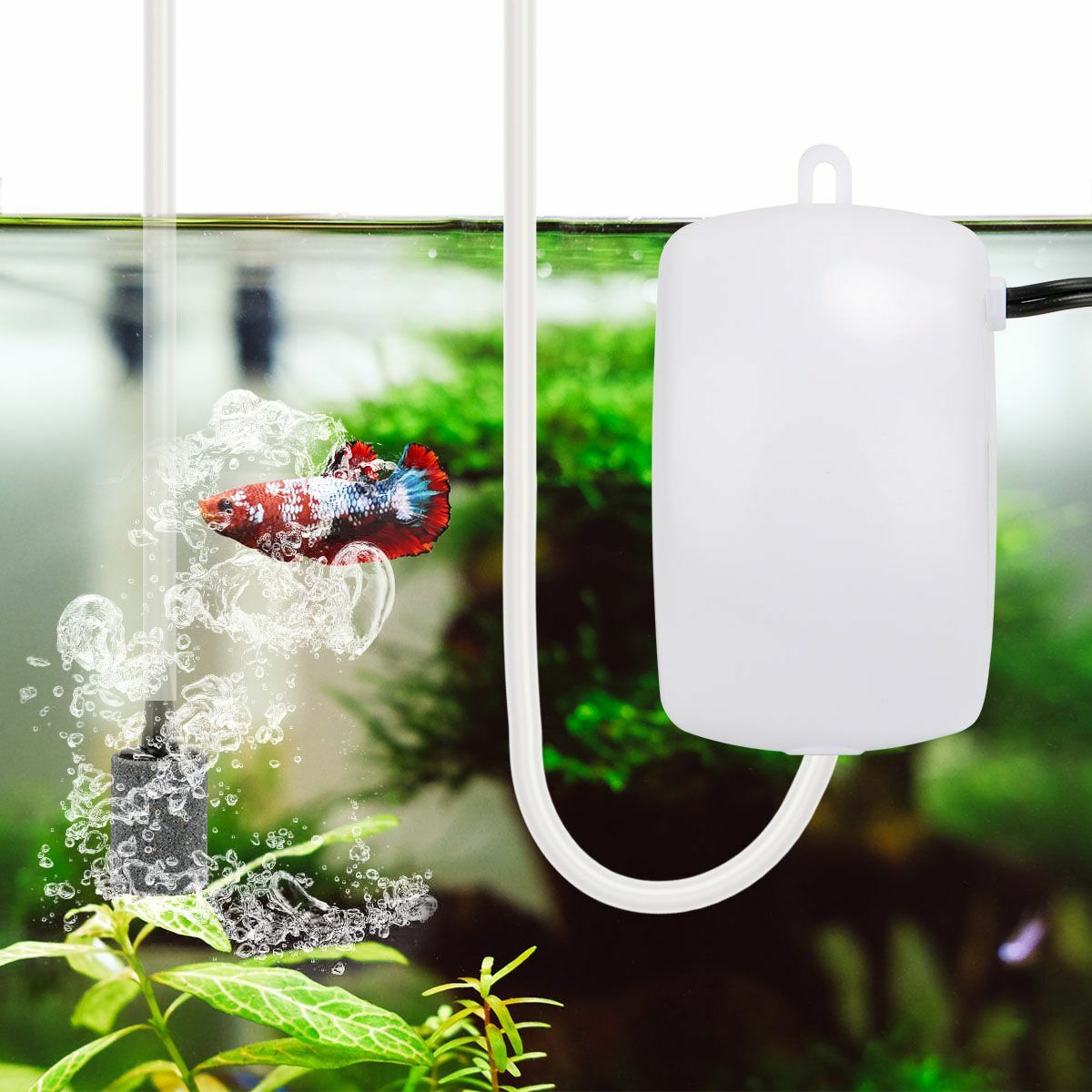 Mini Bubble Air Stone Aerator Fish Tank Silent Hydroponic Oxygen Pump Aquarium