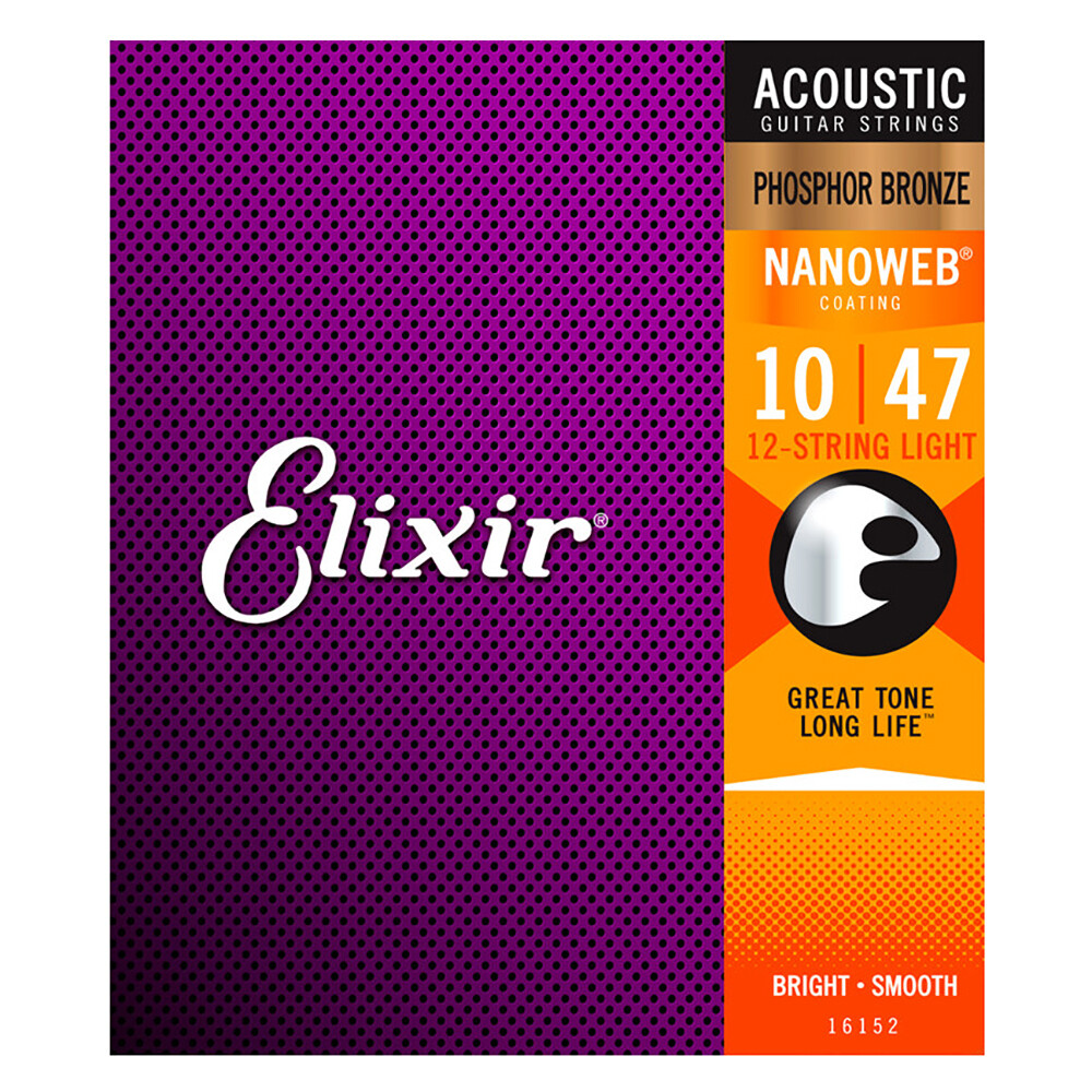 Elixir 16152 12-String Nanoweb Phosphor Acoustic Guitar Strings Light 10-47