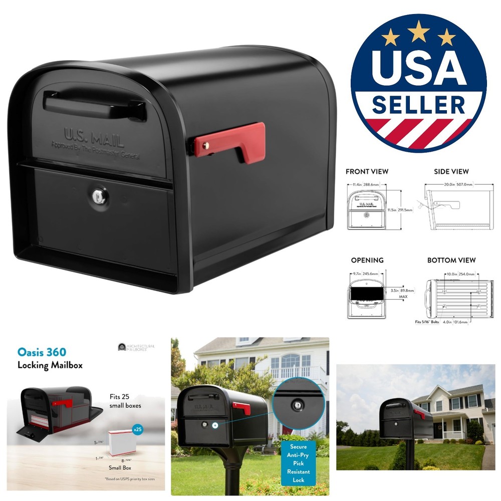 Modern Black Post Mount Mailbox - Locking Feature & Secure Access Design