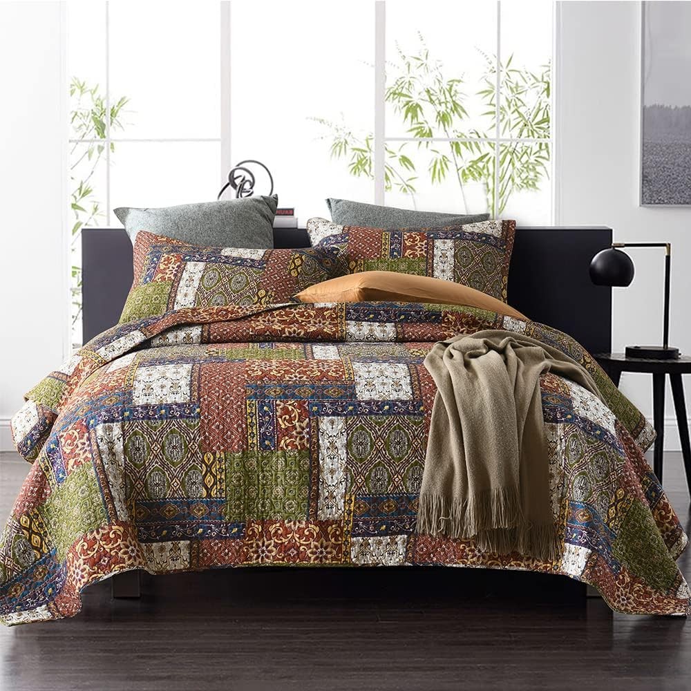 Cotton Bedspread Quilt Sets Reversible Bedding Coverlet Sets Comforter Patchwork