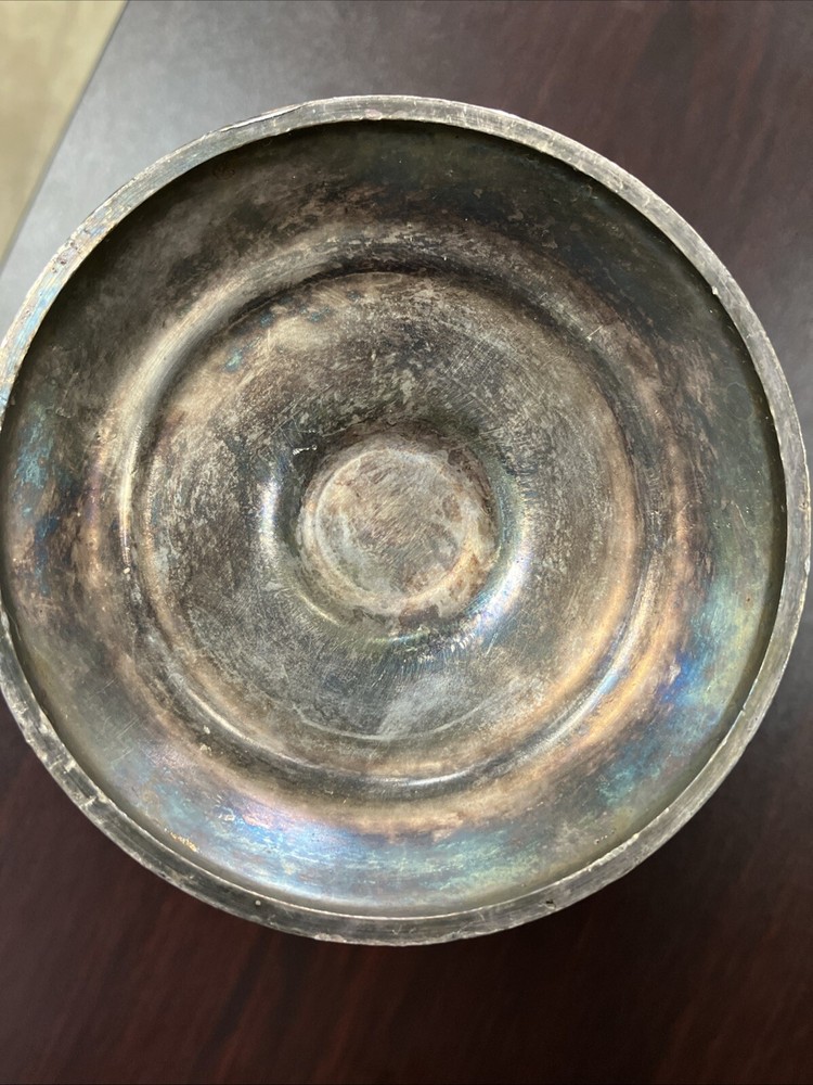 Silver Plated Pedestal Candy Dish 7 3/4” Vintage Floral Design