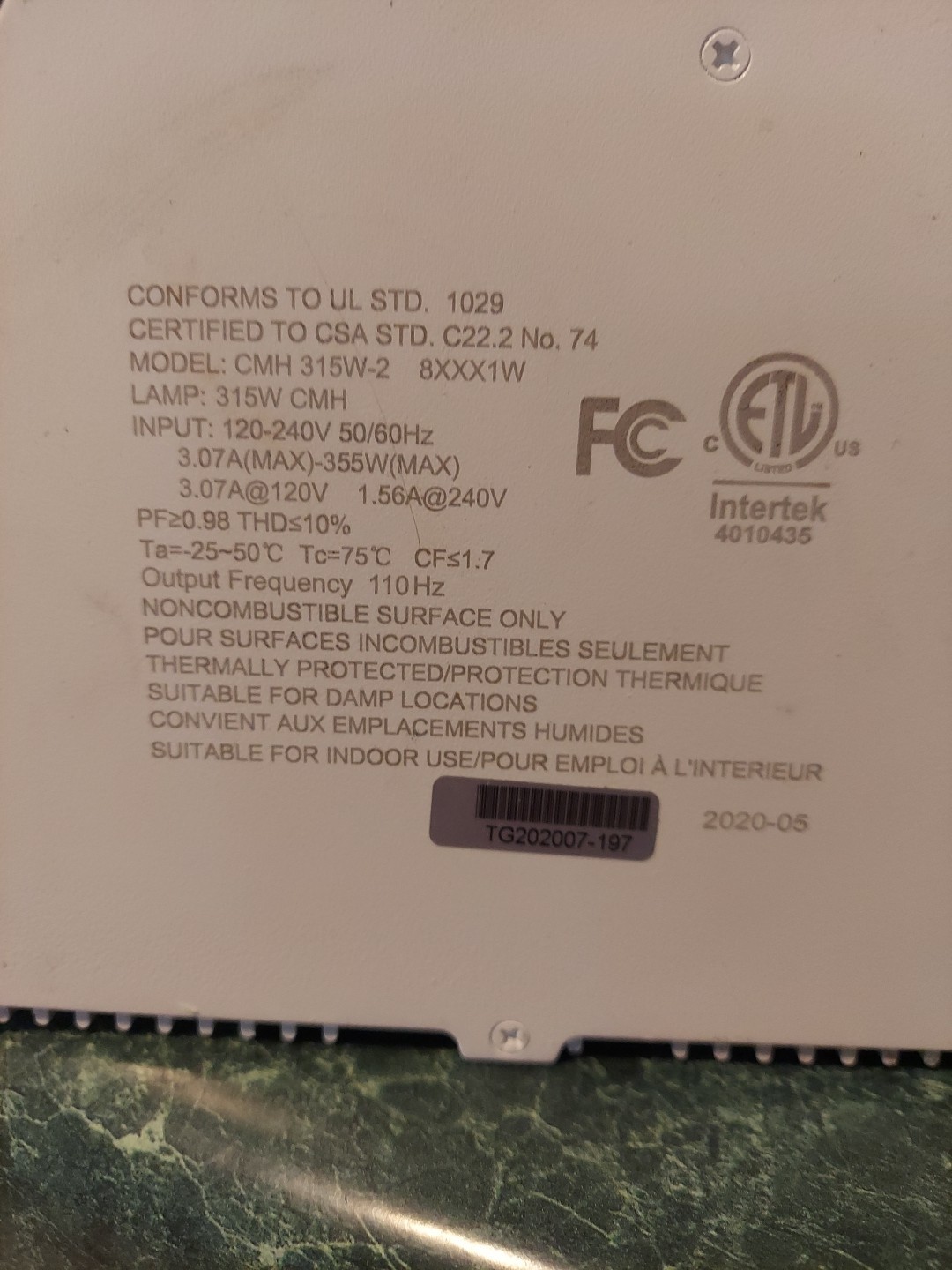 315-Watt Ceramic Metal Halide CMH Open Style Grow Light CMH 120/240v 315W-2