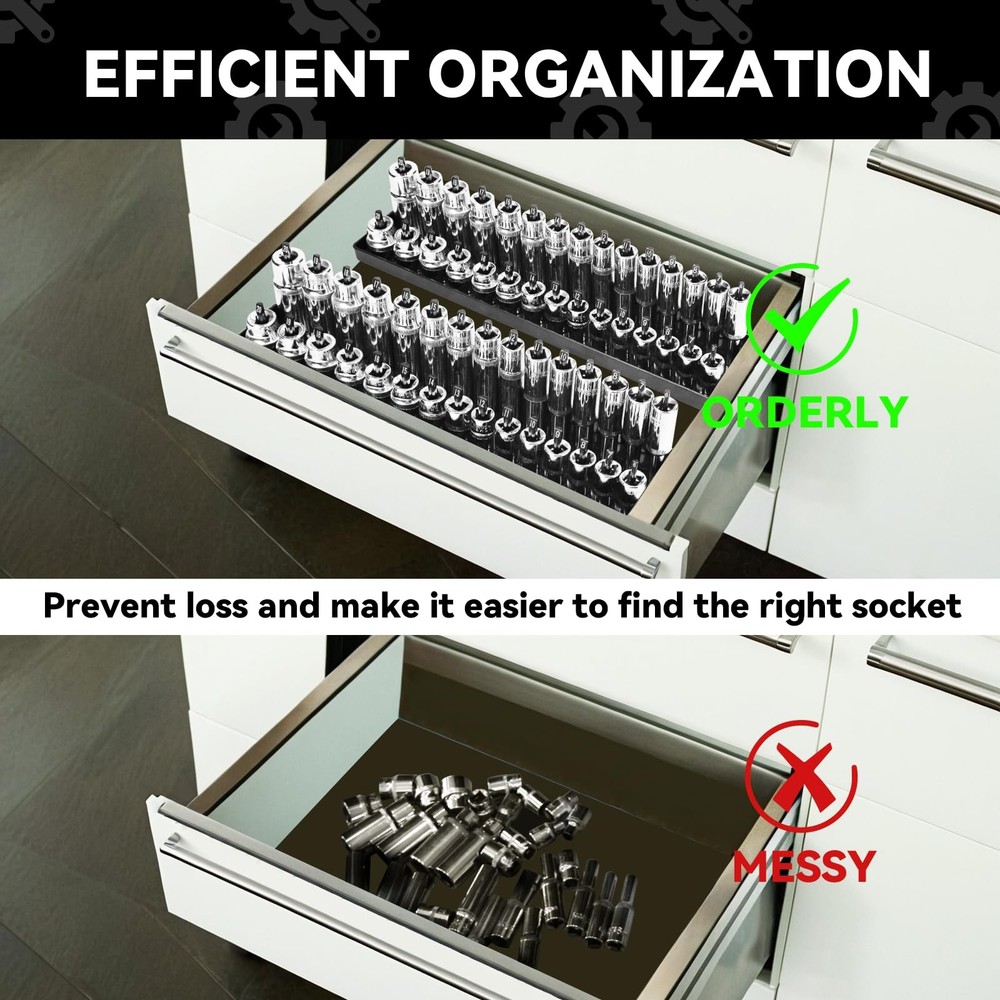 6PCS Socket Organizer Tray Set, Red SAE & Black Metric Socket Storage Trays, ...