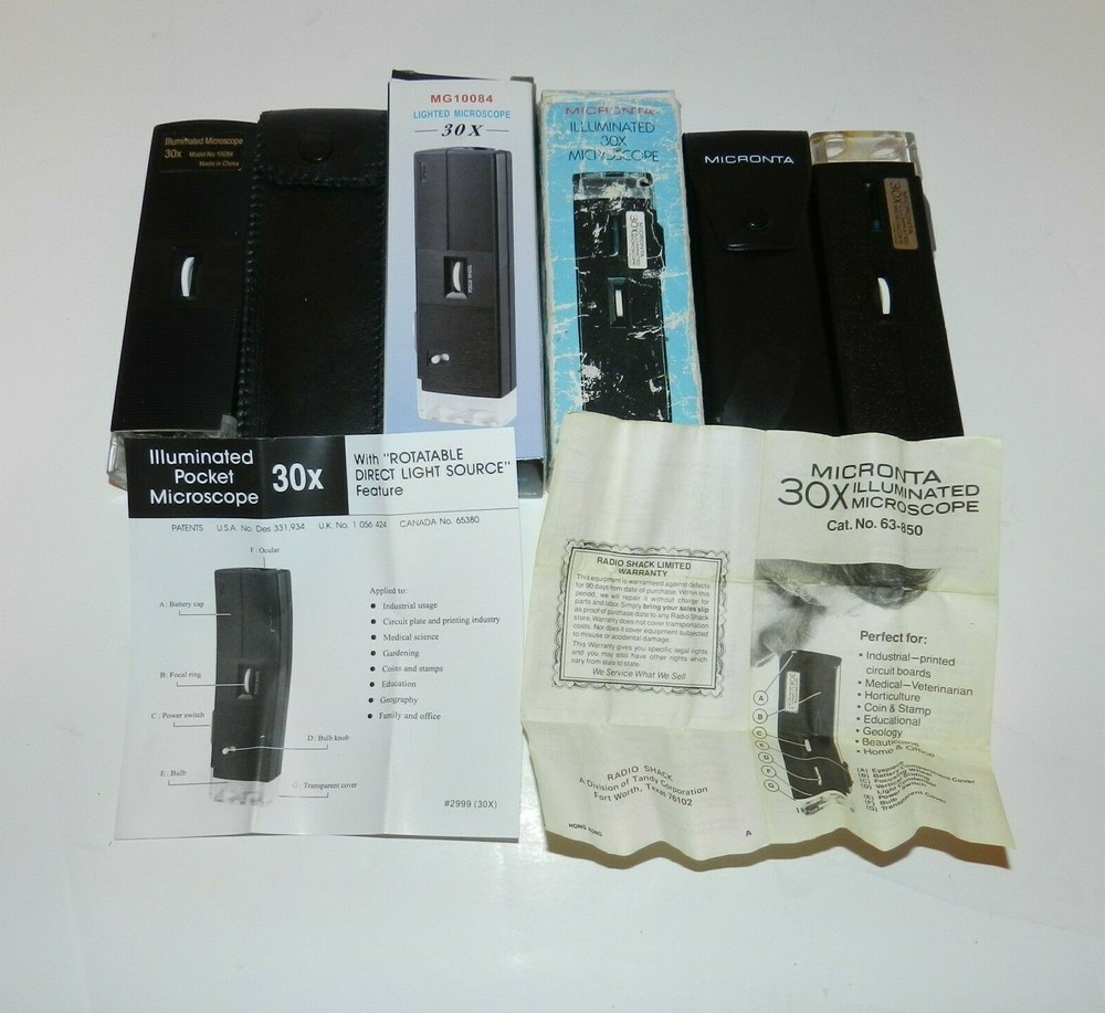2 Pc Vintage Micronta 30X Illuminated And MG10084 Microscope With Cases & Guide