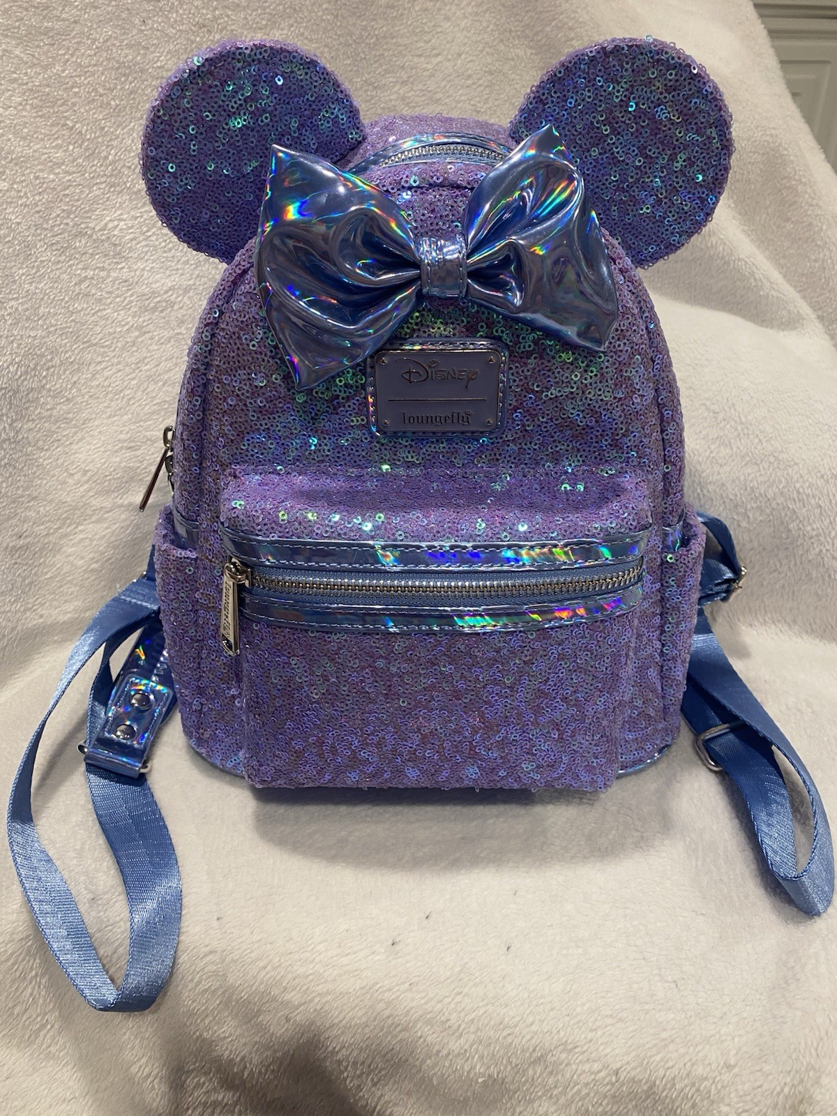 NWOT Loungefly Disney Minnie Mouse Purple Sequin Celebration Mini Backpack