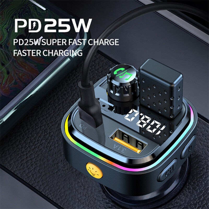 Universal Bluetooth 5.0 Car Wireless Adapter FM-Transmitter MP3 Radio USBCharger