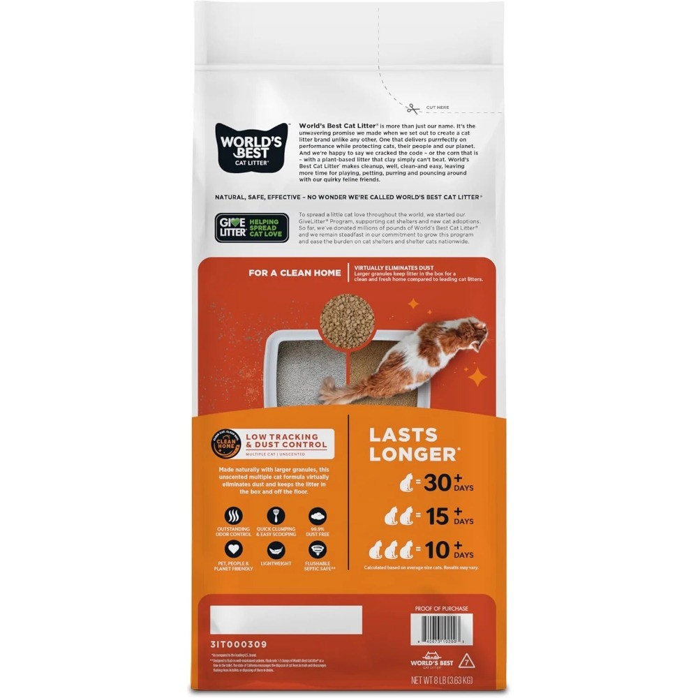 WORLD'S BEST CAT LITTER Low Tracking & Dust Control Multiple Cat Unscented