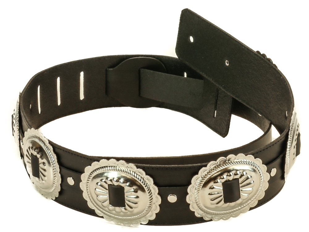 Extra Large Oval Conchos High Quality Leather Black Guitar Strap