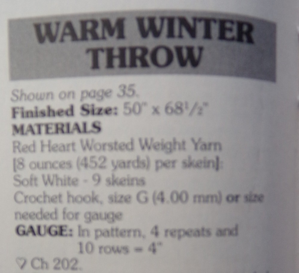 Warm winter Throw, Afghan; (#9347-35) vintage crochet pattern