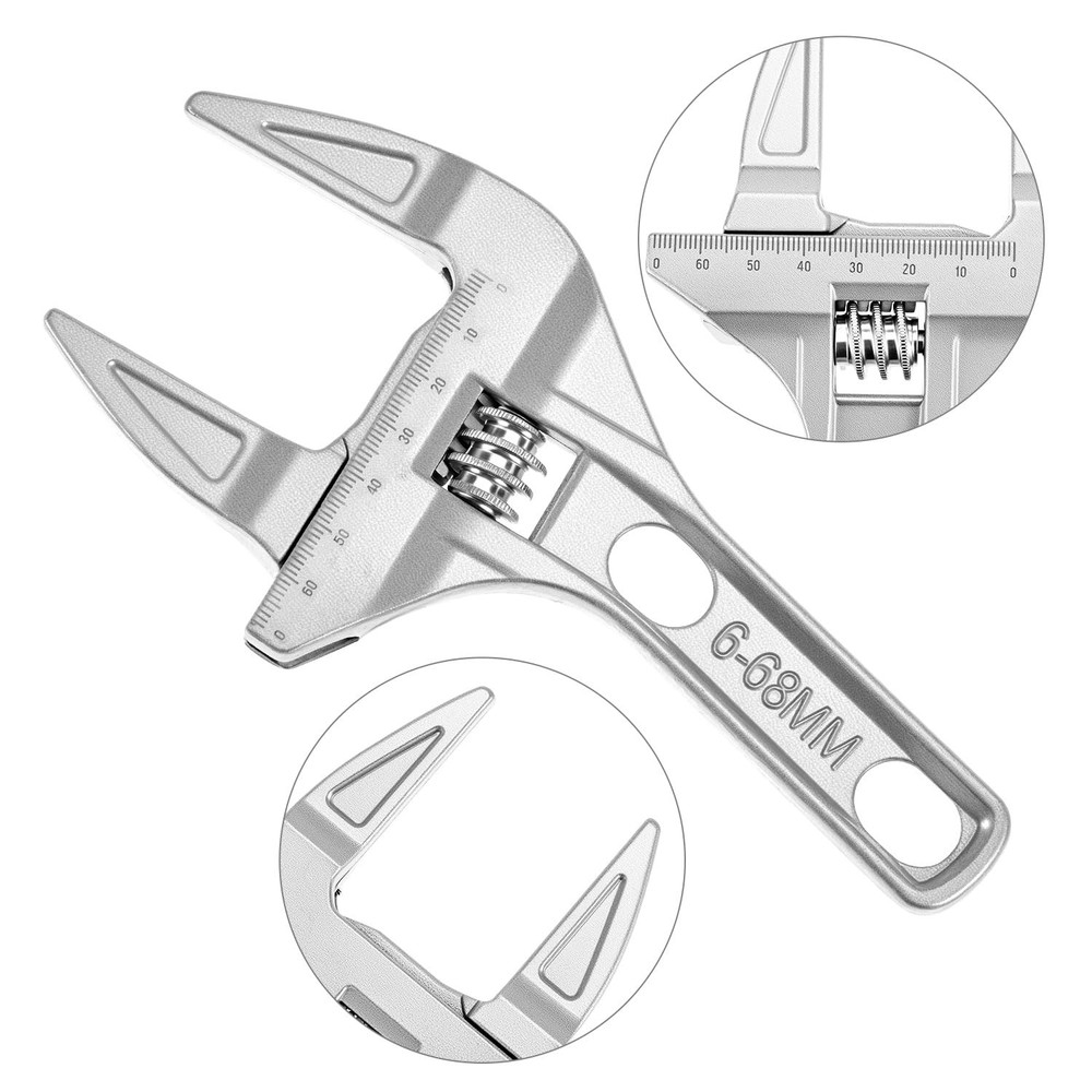 QWORK Adjustable Wrench, 0.24"-2.68" Large Opening Bathroom Spanner, Silver