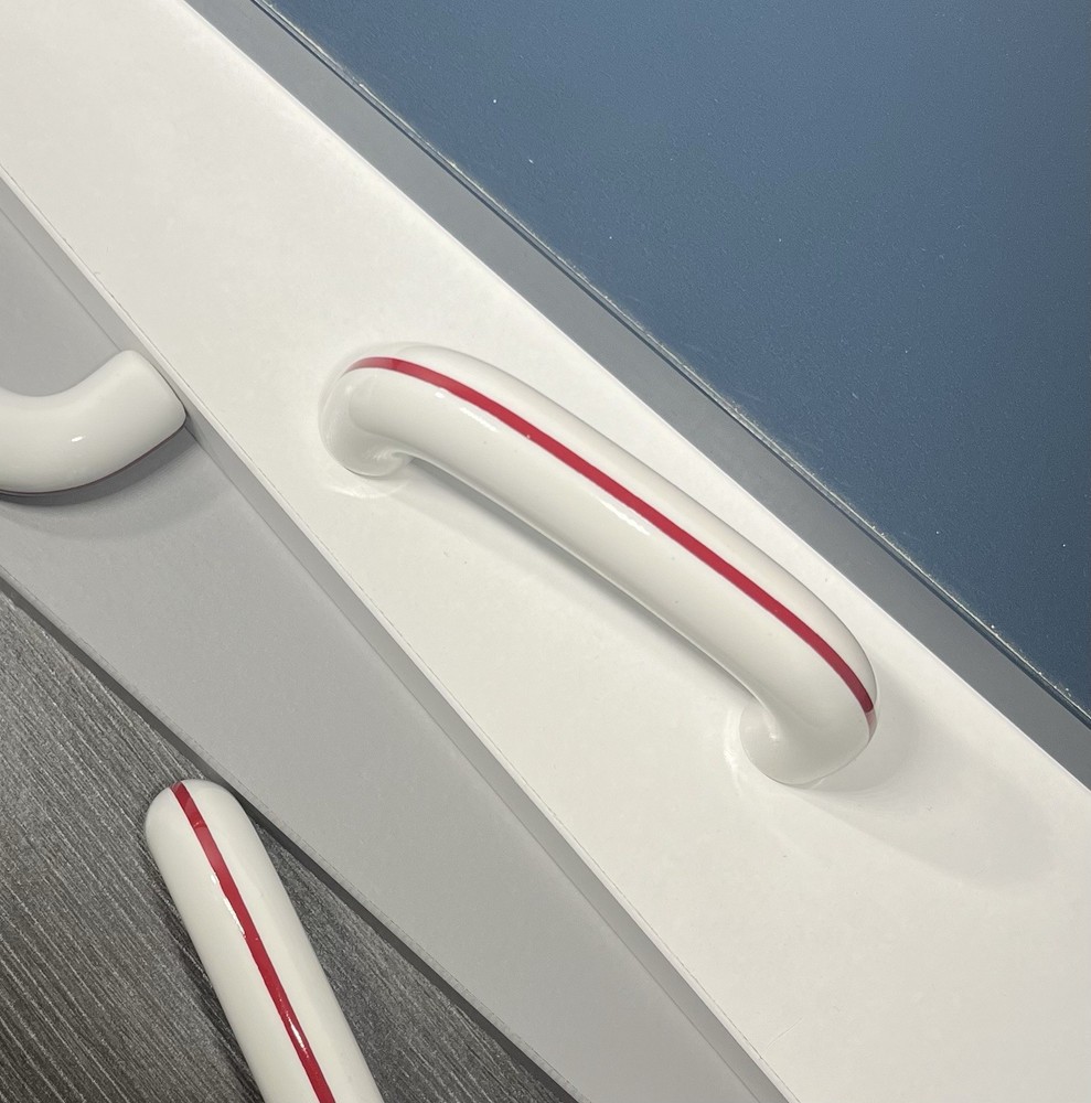 White Porcelain Ceramic Cabinet Handle Kitchen Pull Bath Drawer Red Stripe