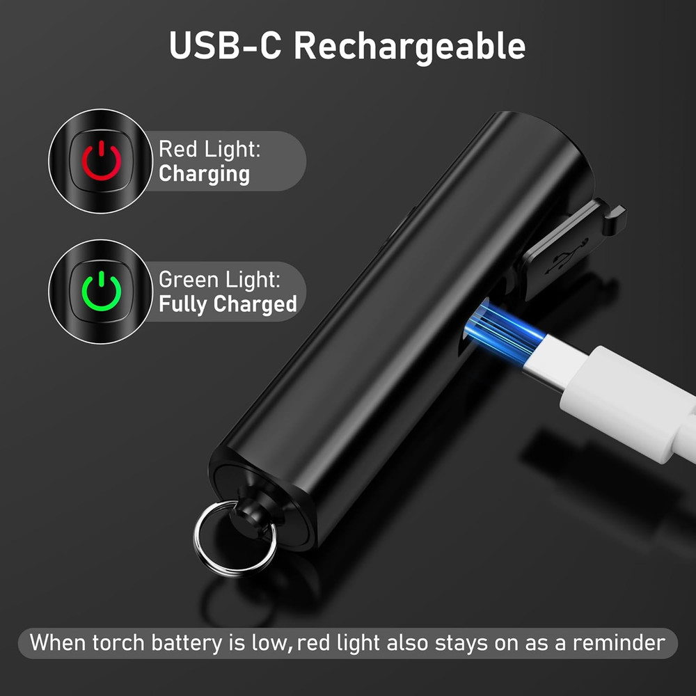 Rechargeable EDC Flashlight, 360L Mini Keychain Flash Light with 3 Lighting Mode