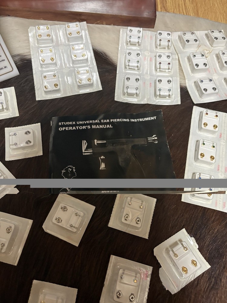 Vintage Studex Universal Ear Piercing Kit + 40+ Starter Stud Earrings & Display