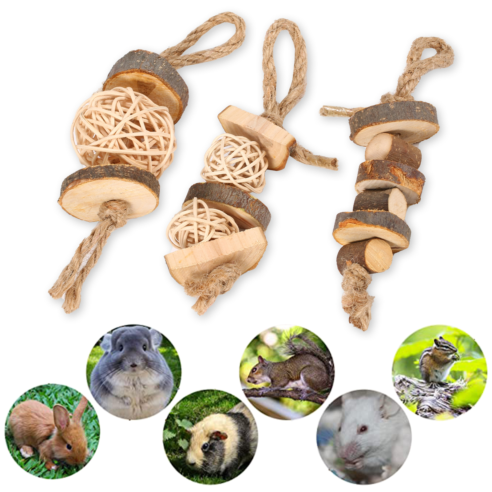 3PCS Apple Wood Chew Sticks Twigs for Small Pets Hamster Rabbit Guinea Pig Toy~