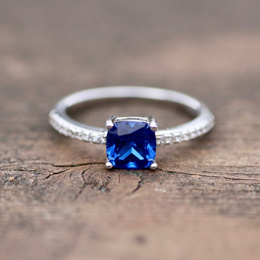 Lab Made Sapphire Ring Solid Sterling Silver 925 , September birthstone