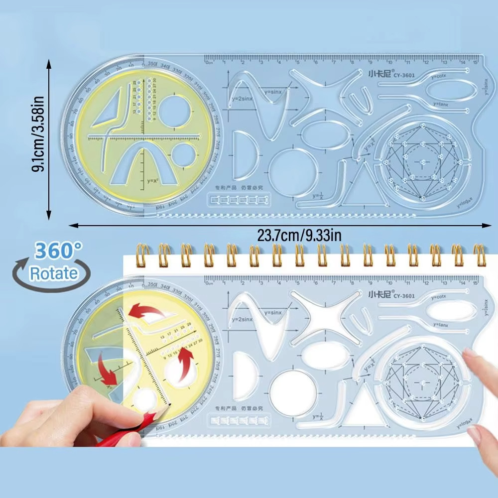 Rotary Multi-Function Geometry Ruler & Protractor | Precision Math Drawing Tool