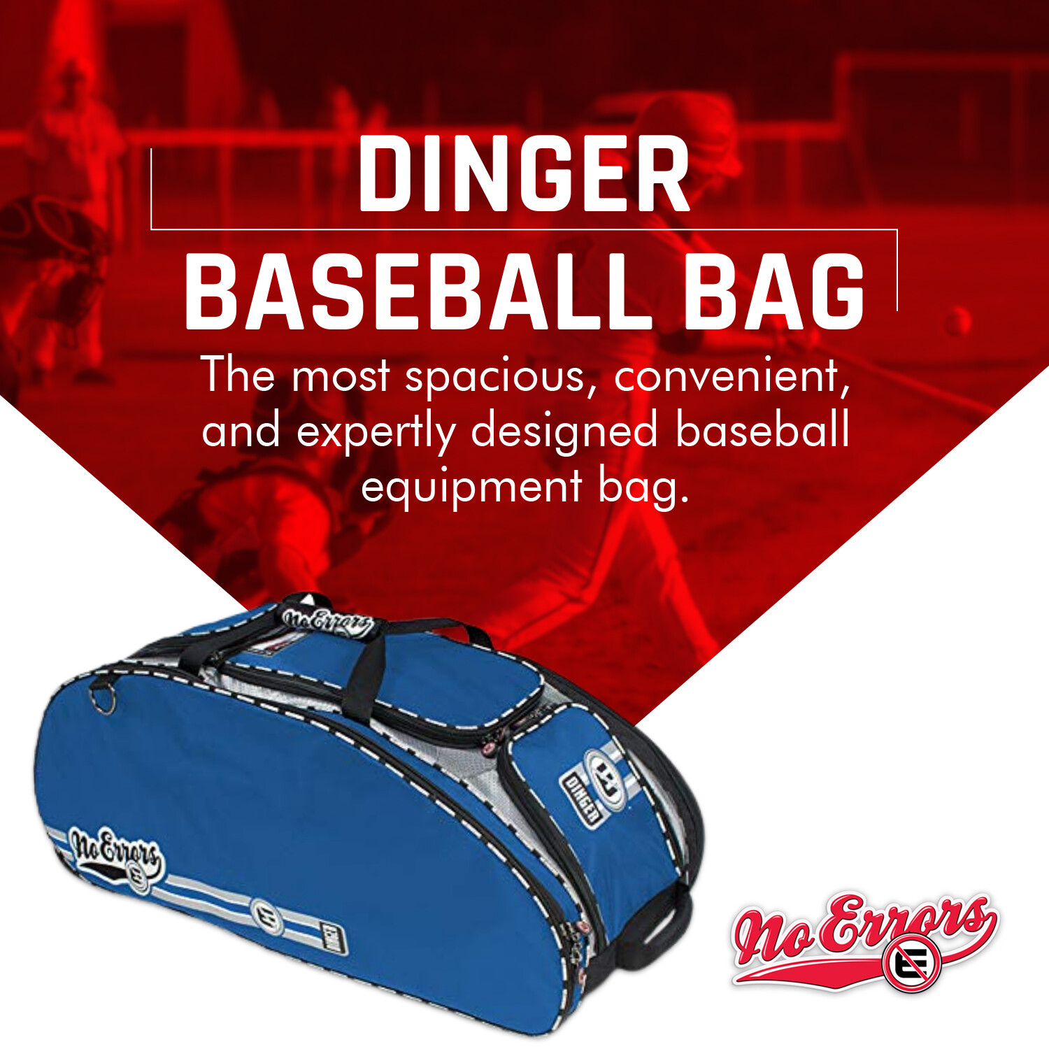 No Error Sports Dinger Baseball Bat Bag with Wheels -15 pocket baseball gear bag