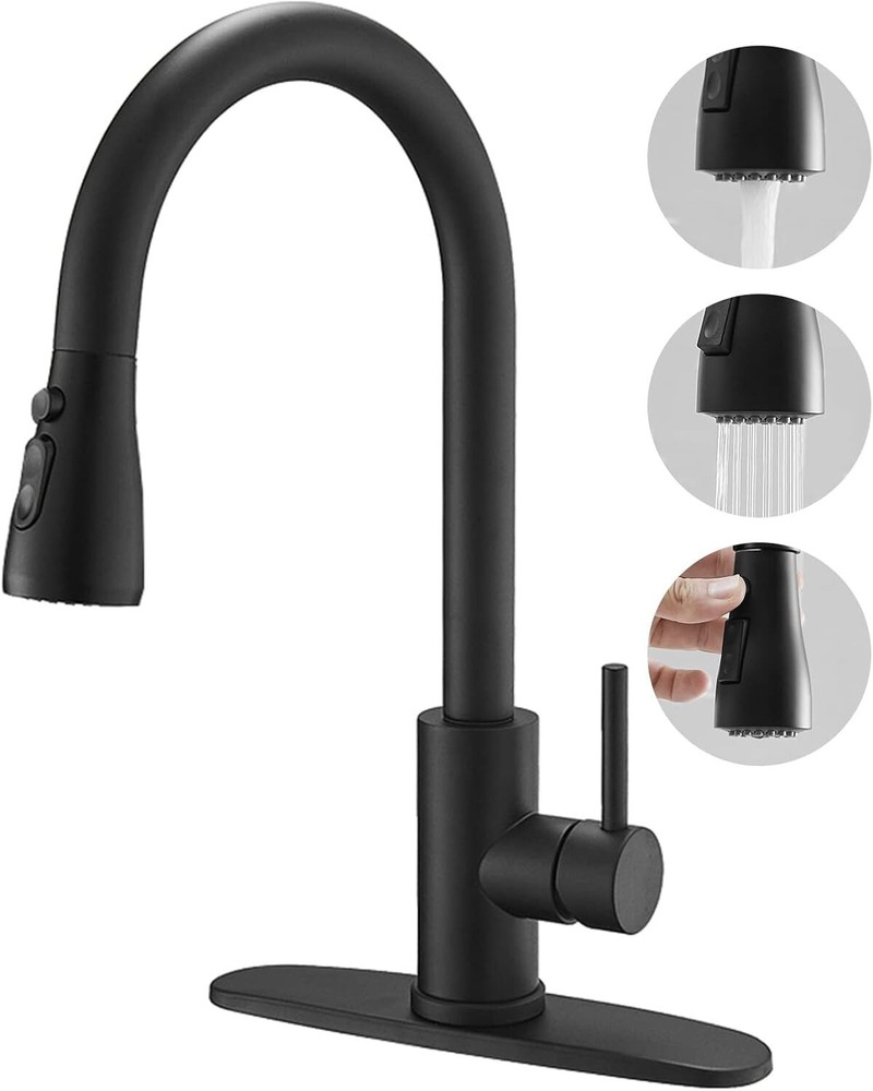 Brass Single Handle Kitchen Faucet with Pull Down Sprayer,Rv High-Arc Kitchen...